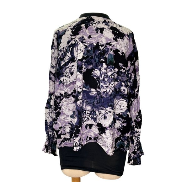 Simply Vera Vera Wang Womens Purple & Black Floral Button-Up Blouse L - Picture 3 of 10